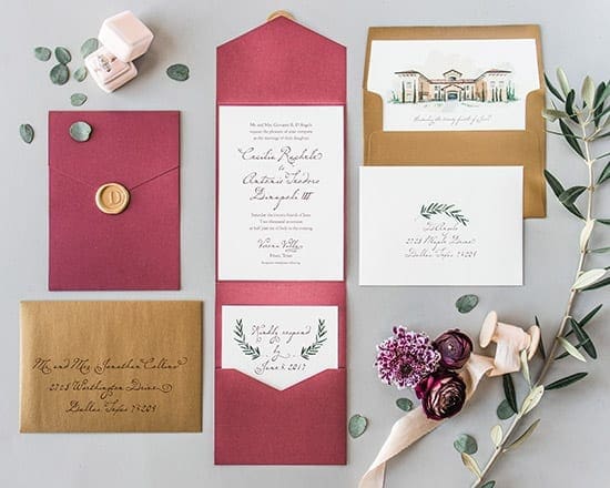 Illustrated Weddings drawing of Verona Villa Wedding Invitation Suite (veronavilla.com(