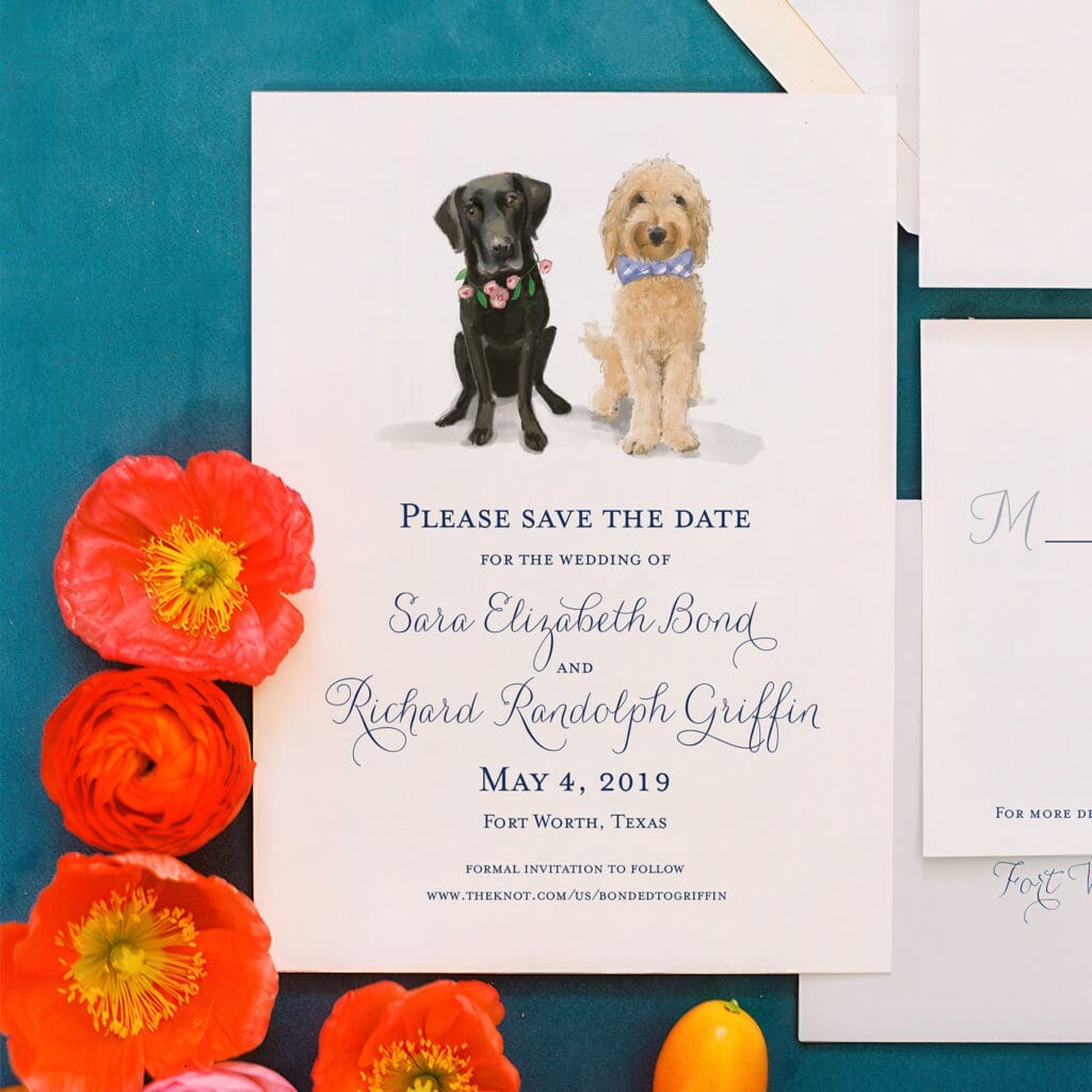 Dog wedding invitations hand-illustrated
