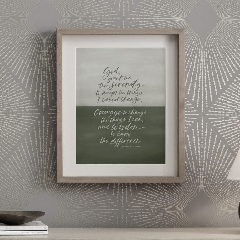 Serenity Prayer art print framed on a wall